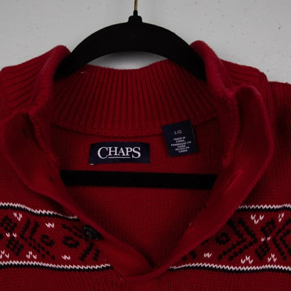 Chaps red polar bear 1/4 button up sweater-L